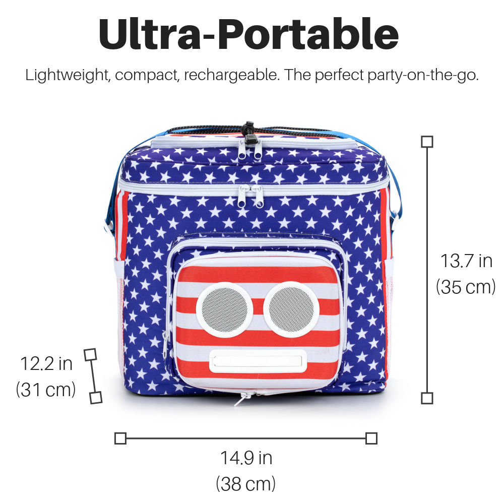 American Flag Cooler with bluetooth speakers ultra portable, lightweight and compact 
