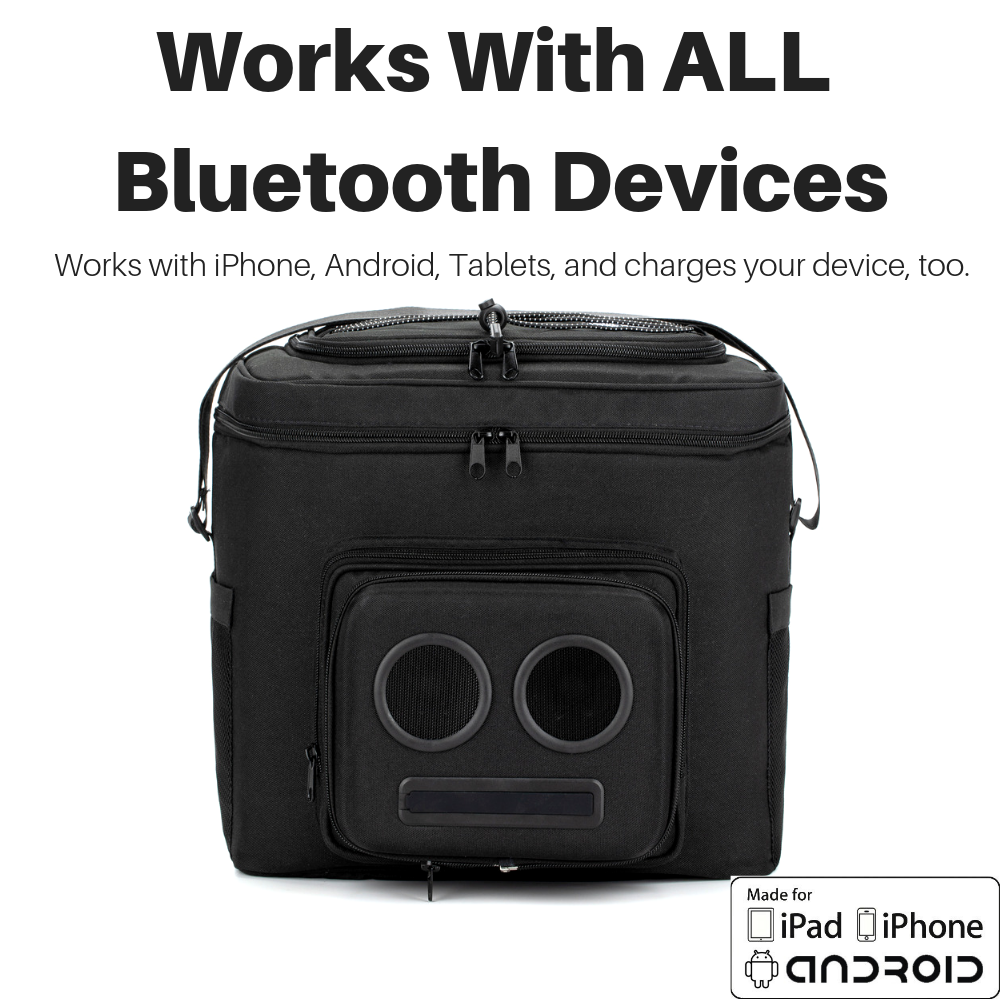 Black Cooler with bluetooth speakers works with all bluetooth devices
