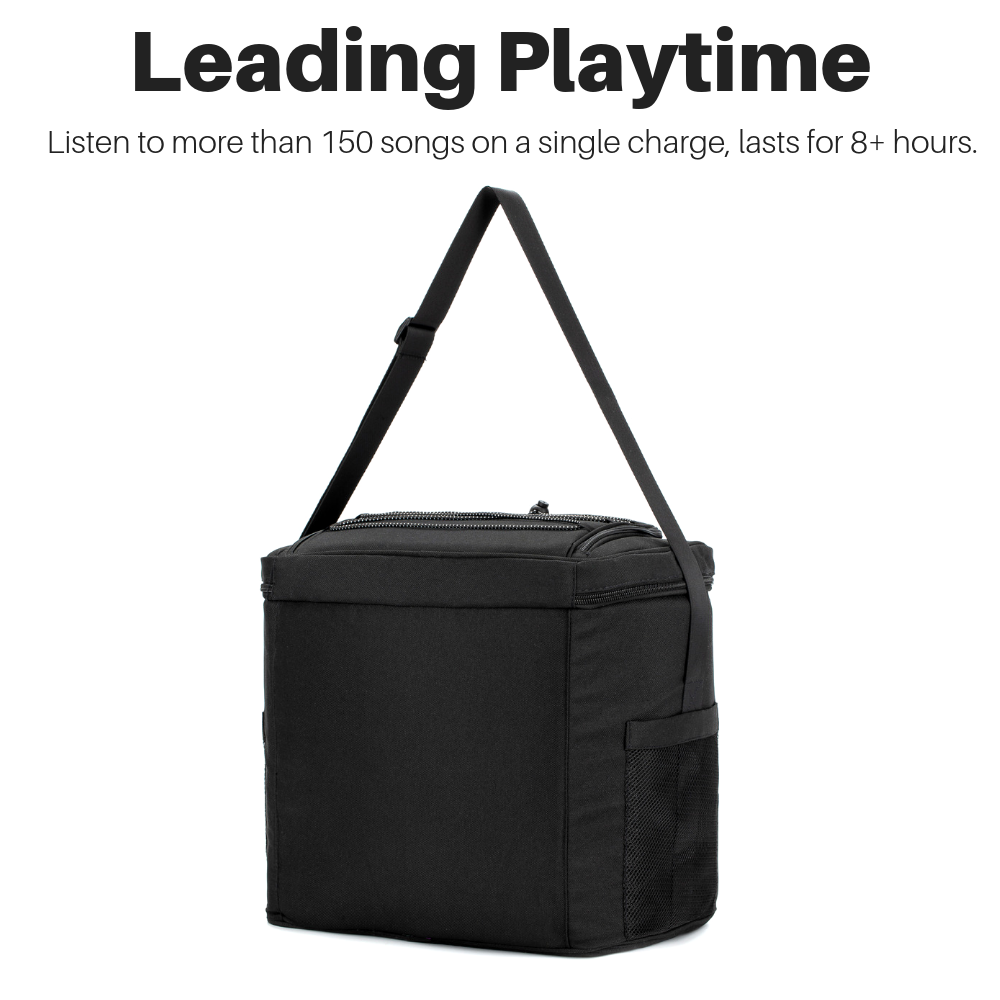 Black Cooler with bluetooth speakers charge lasts for more than 8 hours 