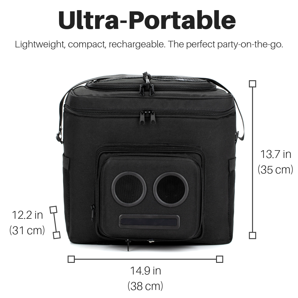 Black Cooler with bluetooth speakers ultra portable, lightweight and compact 