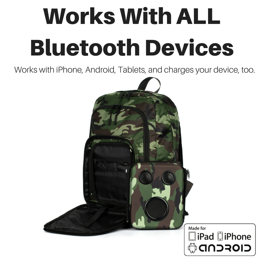 Bluetooth Backpack with Speakers & Subwoofer (Camo)