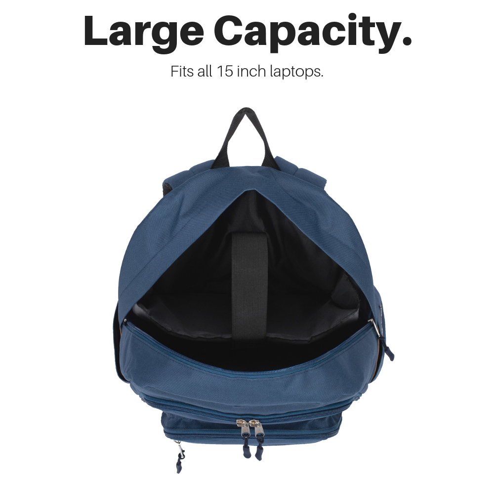 Blue Backpack with bluetooth speakers fits all 15 inch laptops